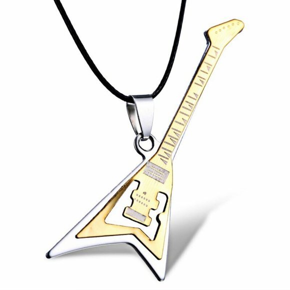NEW Rocking ELECTRIC GUITAR Pendant & Short Necklace - FENDER BLACK SILVER - Picture 4 of 15